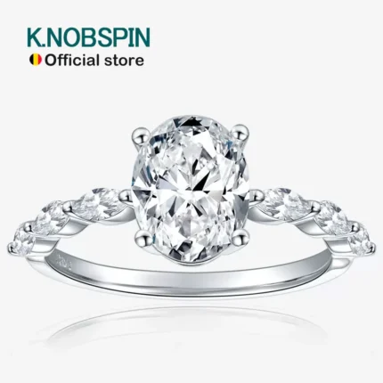 KNOBSPIN 2ct Oval Cut Moissanite Engagement Rings for Women s925 Sterling Sliver Plated 18k White Gold Promise Ring for Her Gift
