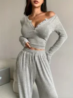 New 2025 Women's Winter and Spring Solid Color Sports Set Long Sleeve T-shirt Bottom Shirt Wide Leg Pants Long Pants Two Piece