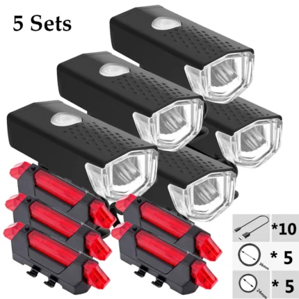 5 Sets Bicycle Front Light Portable LED Charging Bike Light Waterproof Cycling Flashlight Rear Light Bike Accessories
