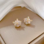 DIEYURO 316L Stainless Steel Lovely White Crystal Flower Charm Necklace Earrings For Women Girl New Trendy Jewelry Set Gift - Image 4