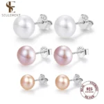 Seulement Natural Freshwater Pearls Stud Earrings for Women 925 Sterling Silver Simple Colorful Handpicked Pearl Earring Jewelry