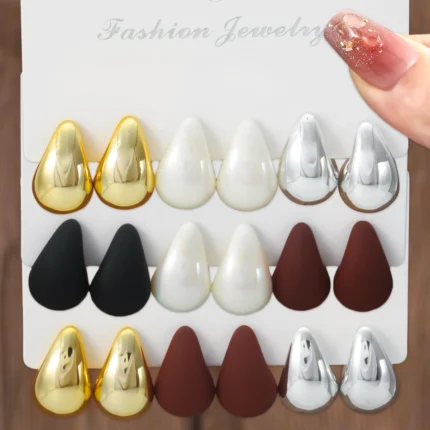 6Pcs Classic Multi Color Thick Water Drop Stud Earrings Vintage Smooth Earring Set for Women's Elegant Daily Party Jewelry