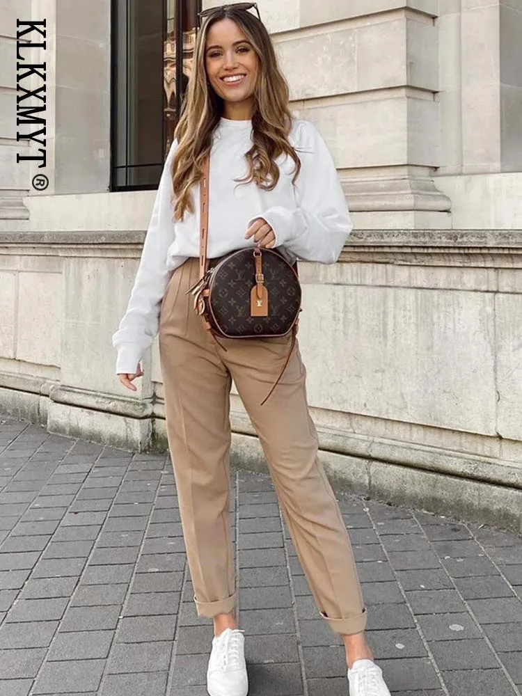 kf-S2df0579ef4f2460088cd5e8d9ded520ac Klkxmyt Woman Pants 2025 Chic Fashion Office Wear Pants For Women Vintage High Waist Zipper Fly Female Ankle Trousers Mujer - Image 1