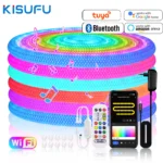 WS2812B WS2811 DC5V Round Reticulate Pattern Neon LED Strip WiFi Bluetooth Kit 50LED 360 Degree Smart RGB Flex Silicon Rope Tape