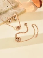 Roman Fashion Double Ring Necklace Bracelet Earring Set Women's Jewelry - Image 3
