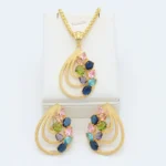 Sunnice Quality Fashion Women Jewelry 5in1 Set Diamond Zircon Romantic Vantage Large Earring Necklace Big Ring Drop Style - Image 5