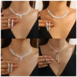 Ladies' Fashionable Silver-Plated And Diamond-Encrusted Metal Necklace, Earrings Set, Bride'S Wedding Attire And Accessories - Image 3