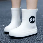 Waterproof Non Slip Fleece Lined Parent Child Rain Boots for Kids Stylish Mid Calf Japanese Design Winter Shoes - Image 2