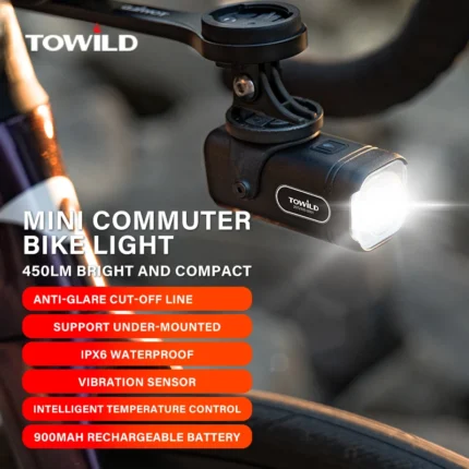 TOWILD 450LM Bike Light Commuting Mini Bicycle Lights LED Cycling Front Lamp IPX6 Compact Headlight Aluminum MTB Road Flashlight