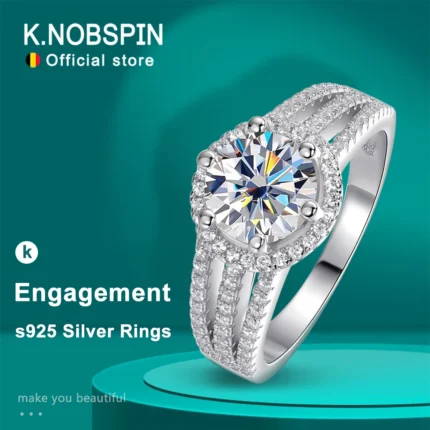 KNOBSPIN 3CT D Color VVS1 Moissanite Engagement Ring for Women GRA Certified 925 Sterling Silver Plated 18k White Gold Jewellery