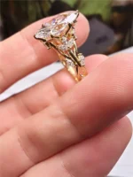 10K Solid Real Gold Lab grown diamond wedding ring for female IGI Horse Eye 2 carat CVD vine design engagement ring for female - Image 3