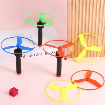 Colorful Plastic Pull Line UFO Flying Saucer Outdoor Game Toys for Children Boys Girls Helicopters Lawn Toy Sports
