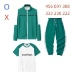 Calamari Game Cosplay Costume Green Tracksuit Outfits Jacket T-shirt Pants 001 456 230 Teenagers Sweatshirt Adult Kids Suit