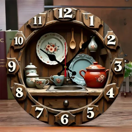 Vintage Kitchen Design Wooden Round Silent Hanging Wall Clock,Suitable For Living Room,Office,Study Room,Bedroom,Home Decoration