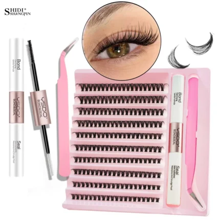 DIY Lash Extension Kit 50D-120D False Lash Bond And Seal 2in1 Natural Fluffy Wispy 8-16MM Eyelashes Extension Makeup Tools
