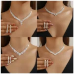 Ladies' Fashionable Silver-Plated And Diamond-Encrusted Metal Necklace, Earrings Set, Bride'S Wedding Attire And Accessories