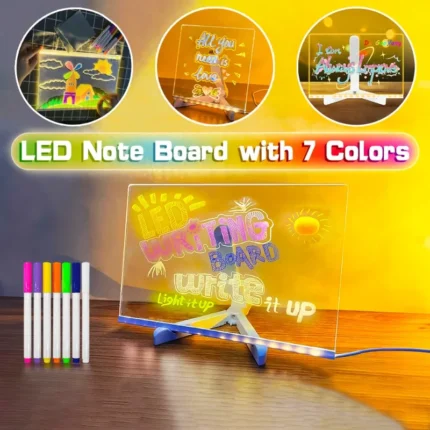 Luminous Acrylic Drawing Magic Led Transparent Board, Note Board,Kids DIY Educational Toys Gift,With Stand,With 7 Color Markers