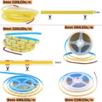 12V 24V COB LED Strip 320 480 600 1600LEDs/m High Density Flexible Tape Not Waterproof Natural Warm White Kitchen Cabinet Lamp - Image 3