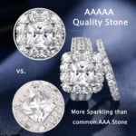 Newshe 2Pcs 925 Silver Wedding Rings Set for Women Halo Princess Cut White Cubic Zircon Vintage Luxury Jewelry Engagement Ring - Image 2