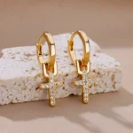 Zircon Cross Drop Earring for Women 2023 Gold Color Stainless Steel Earrings Luxury Ear Buckle Jewelry Wedding Gifts pendientes - Image 5
