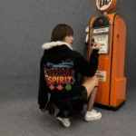 Fashionable Letter Graffiti Warm with Fur Collar White Hooded Cardigan for Winter Vintage Popular Simple New Zip Up Jackets - Image 5