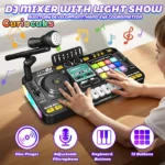 Kid Musical DJ Mixer with Microphone Electronic Keyboard Bluetooth DJ Turntable Console Junior Music Instrument Educational Toy
