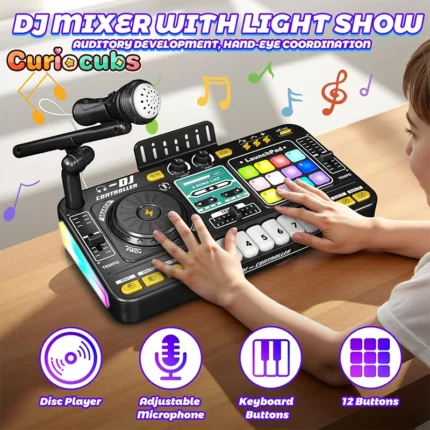 Kid Musical DJ Mixer with Microphone Electronic Keyboard Bluetooth DJ Turntable Console Junior Music Instrument Educational Toy