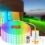 1m-50m RGB LED Strip Light 220V 5050 Waterproof IP67 Flexible Tape Control with 1500W EU Power Plug for Home Lighting Decor