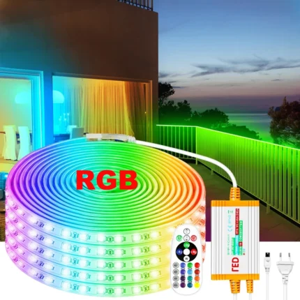 1m-50m RGB LED Strip Light 220V 5050 Waterproof IP67 Flexible Tape Control with 1500W EU Power Plug for Home Lighting Decor