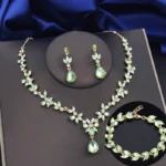 3Pcs lime green Jewelry Sets for Women Fashion Earrings Bracelets Choker Necklace Set Prom Bridal Wedding Jewellry Accessories