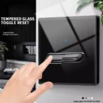 European British French Standard Tempered Glass Switch Socket with Indicator Light , Self-Reset 1 2 3 4 Gang Wall Panel Outlets - Image 3