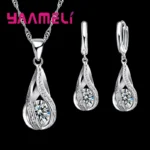 925 Sterling Silver Crystal Necklace Earrings Wedding Accessory Fashion Cubic Zircon Bridal Jewelry Sets For Women Gifts - Image 2