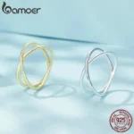 BAMOER 14K Gold Plated X Ring Dainty Minimalist 925 Sterling Silver Cross Ring for Women Promise Jewelry 2 Colors SCR543 - Image 5