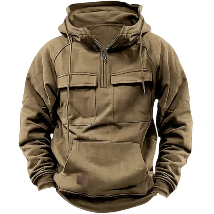 Men's Casual Sports Hooded Sweatshirt New style Outdoor Thick Fashionable Loose Long-Sleeved Pullover with Multiple Pockets