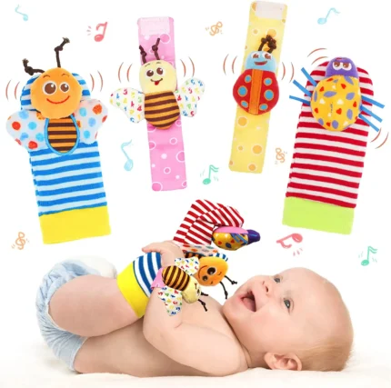 Baby Toys 0 12 Months Cartoon Plush Socks Wrist Strap Rattles Foot Socks Newborn Baby Toys Grab Training Educational Toys Gift
