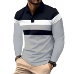 New Men's Long Sleeved Lapel Breathable Polo Shirt Plus Size Man Basic-Style Fashion Patchwork Tops Fall Men Clothing Golf Wear - Image 2