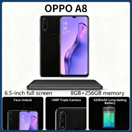 OPPO A8 Cellphone 8GB+256GB AI Face Unlock 6.5" Waterdrop Screen 4230mAh Big Battery 12MP Triple Rear Camera Global Version