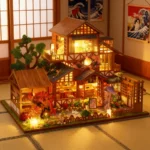 OUZEY Japanese Zen Villa DIY, 3D Wooden Double-Layer House, Traditional Garden Model for Teens