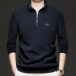 Winter Men's Classic Solid Sweatshirts Quarter Zip Wool Pullover Daily Outdoor Sporty Long-sleeved Male Tops - Image 3