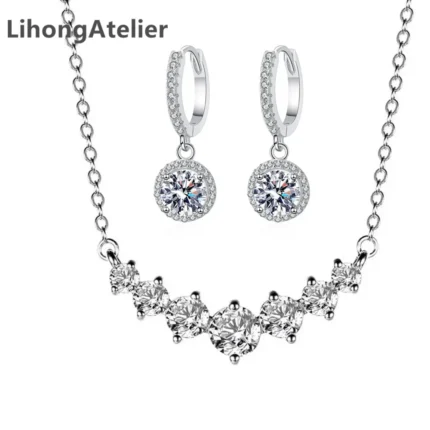 925 sterling silver necklace earrings AAAAA zircon earrings necklace set women's wedding jewelry gift