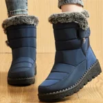Boots Waterproof Fur Boots For Snow Women's Winter Shoes Low Heels Women Middle Boots Winter Footwear Warm Combat Shoes Woman - Image 4