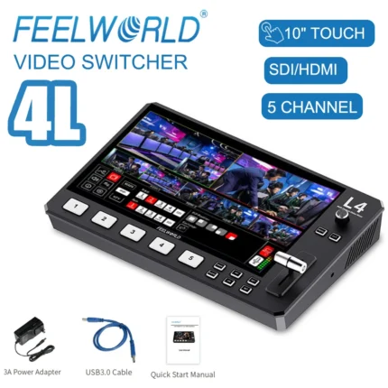 FEELWORLD L4 10.1"Touch Multi-camera Video Mixer Switcher USB3.0 Fast Streaming Broadcast Switcher SDI HDMI-compatibe