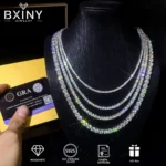 BXINY GRA Certified 3/4/5mm Moissanite Tennis Necklace S925 Silver Sparkling Lab Diamond for Women Men Hiphop Party Gift Jewelry