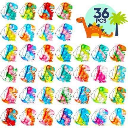 12/36Pcs Dinosaur Party Favors Pop Keychain Fidget Toys Bulk Stress Relief Sensory Toys Birthday Party Supplies for Kids