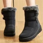 Boots Waterproof Fur Boots For Snow Women's Winter Shoes Low Heels Women Middle Boots Winter Footwear Warm Combat Shoes Woman - Image 3