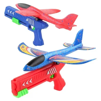 Kids 24/34cm Foam Plane Toy Gun Launcher Outdoor Toy for Boys Sport Catapult Game Children Girl Birthday Xmas Gifts