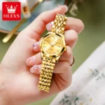 OLEVS Fashion Golden Watch for Women Stainless Steel Waterproof Women's Watches Elegant Original Luxury Ladies Quartz Wristwatch - Image 3
