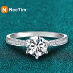 NeeTim Real 3 Carat Moissanite Wedding Ring for Women 925 Sterling Silver Round Brilliant Lab Diamond Engagement Rings Gift