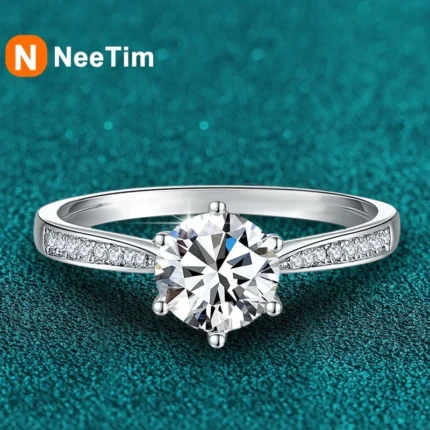 NeeTim Real 3 Carat Moissanite Wedding Ring for Women 925 Sterling Silver Round Brilliant Lab Diamond Engagement Rings Gift