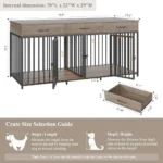 Double Dog Crates Furniture, 71" Wide Indoor Dog Kennel with 3 Drawers - Image 2